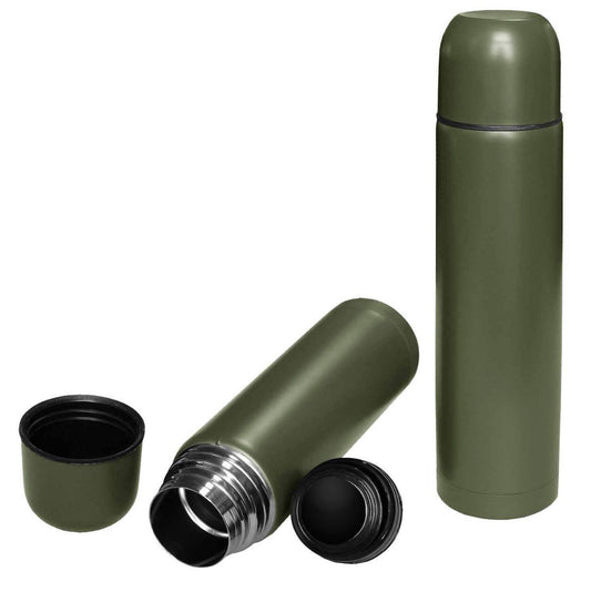 Vakuum-Thermosflasche Edelstahl 0,5 L & 1,0 L – Oliv | Thermoskanne für heiße & kalte Getränke