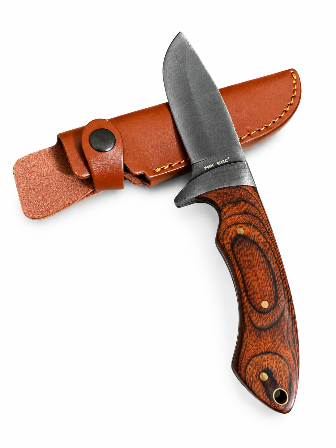 Angel- & Jagdmesser 23 cm aus Edelstahl mit Pakkaholzgriff & Lederscheide