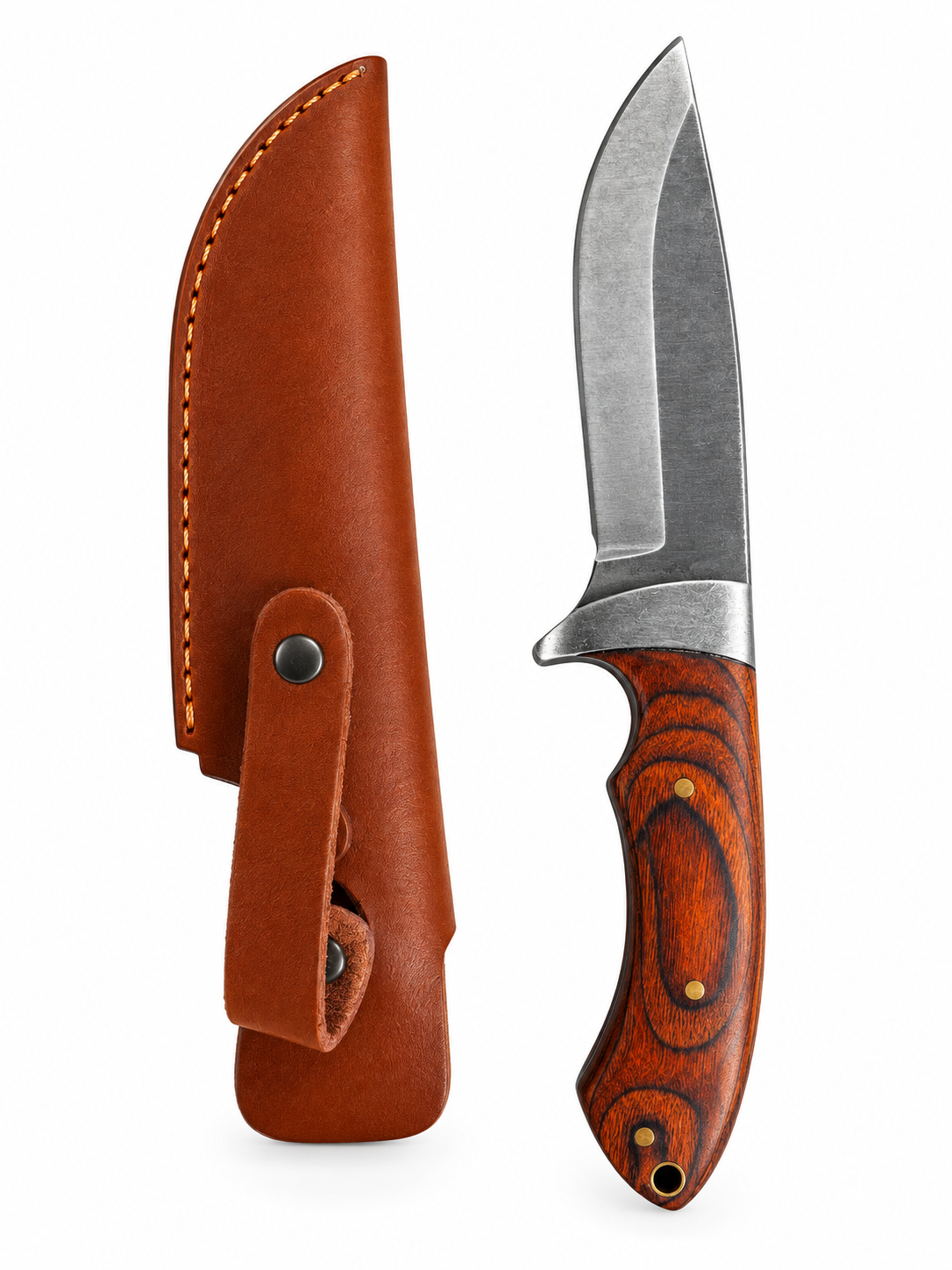 Angel- & Jagdmesser 23 cm aus Edelstahl mit Pakkaholzgriff & Lederscheide