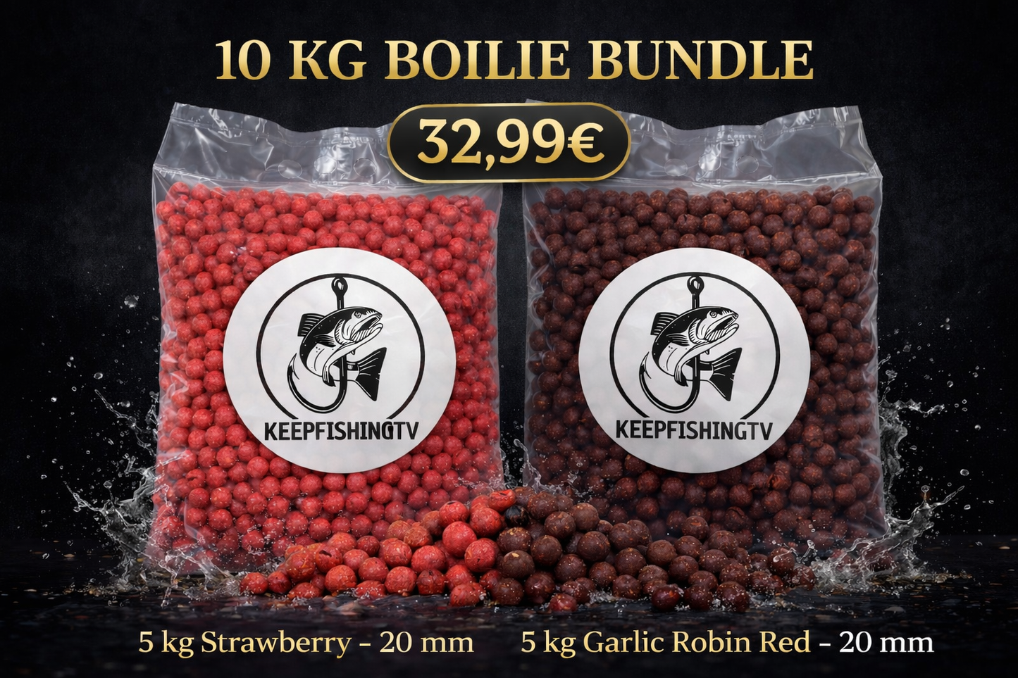 10kg Boilie Bundle – Strawberry & Garlic Robin Red | 20mm