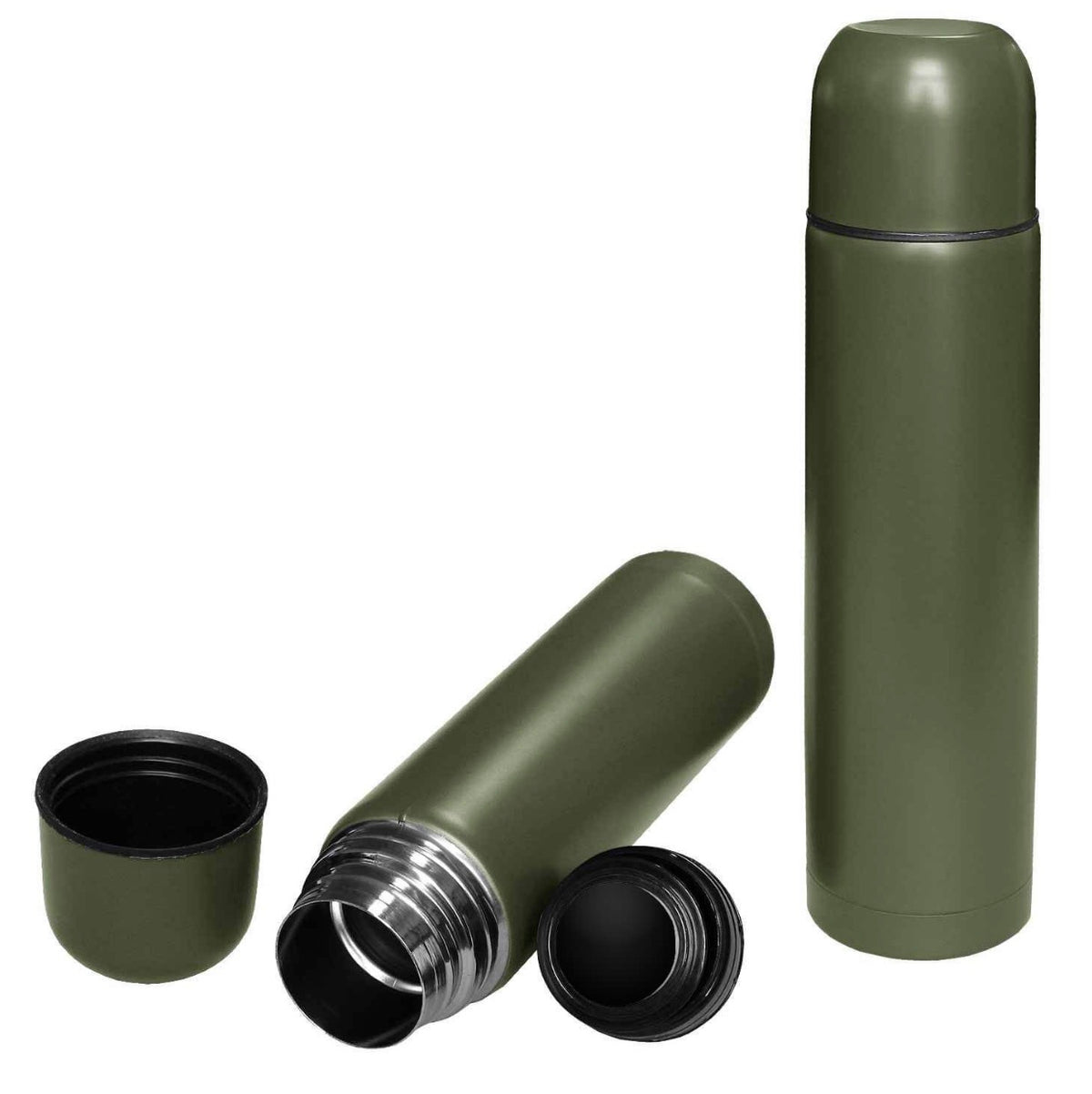 Vakuum-Thermosflasche Edelstahl 0,5 L & 1,0 L – Oliv | Thermoskanne für heiße & kalte Getränke