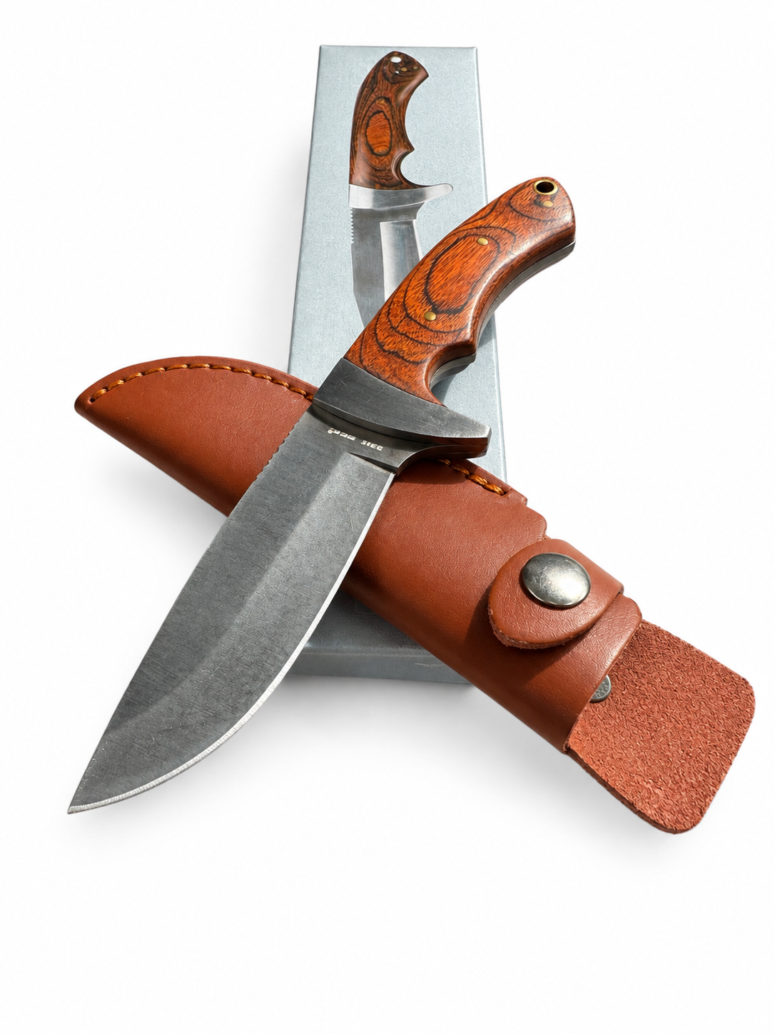 Angel- & Jagdmesser 23 cm aus Edelstahl mit Pakkaholzgriff & Lederscheide