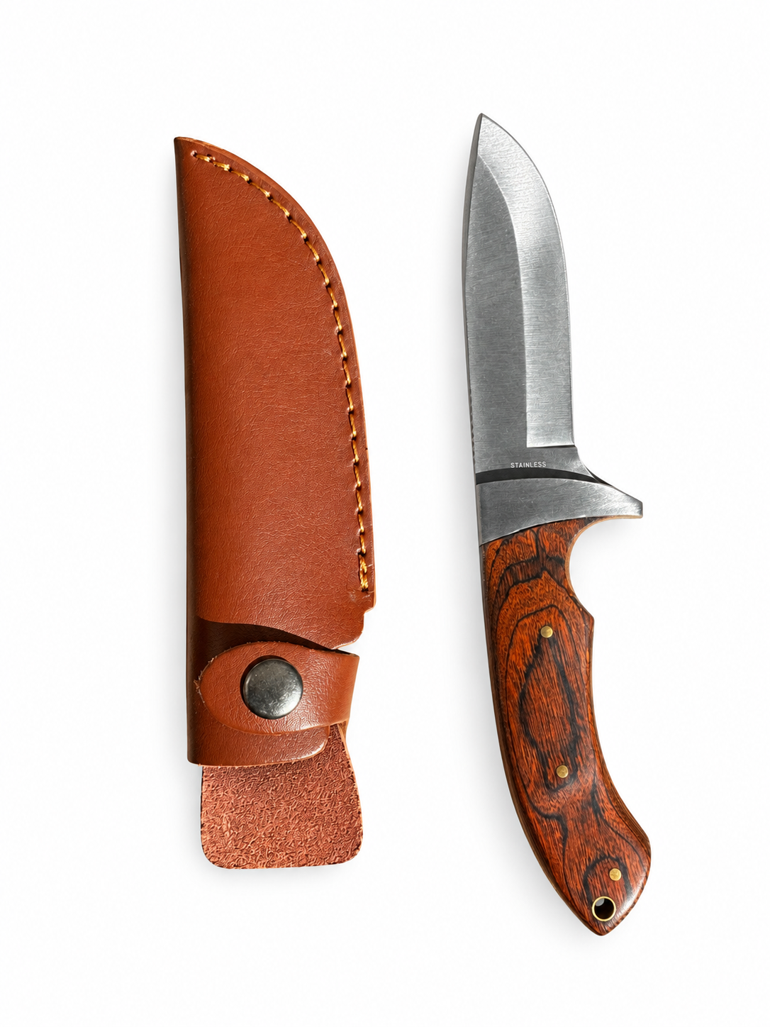 Angel- & Jagdmesser 23 cm aus Edelstahl mit Pakkaholzgriff & Lederscheide